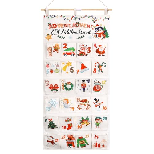 Cofvetia 24 Adventskalender aus Stoff zum Befüllen mit 2 Haken Ein...