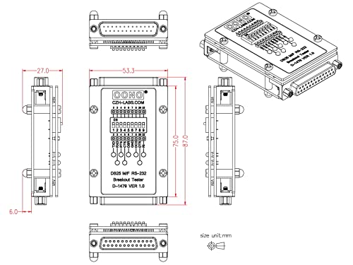 Image of RS232 DB25 Male to Female Breakout Tester LED Monitor Module