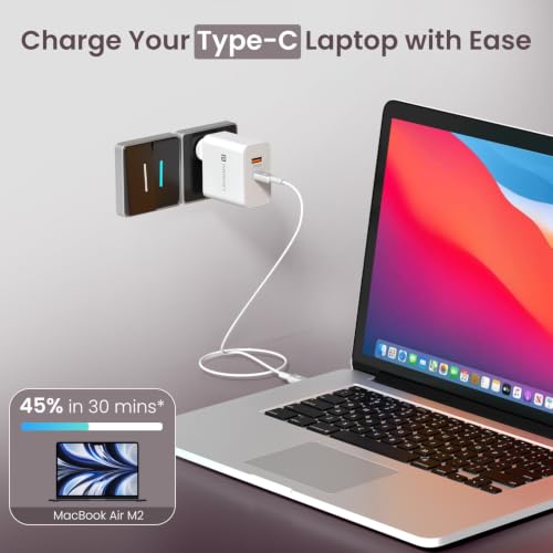 Image of Portronics 45W Adapto 45B Dual Port Fast Charging Adaptor with Type C PD Port & USB-A Port, 1M Type C Cable, PPS Technology, Supports iPhone, Samsung, Tablets & Laptops(White)