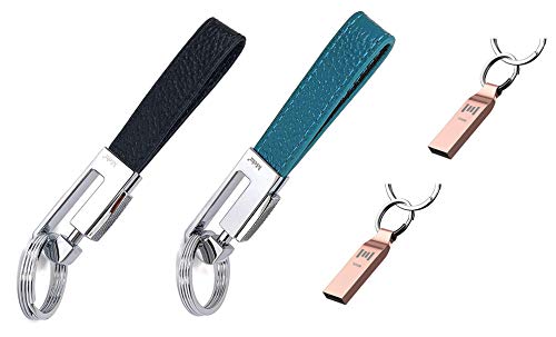 Mehr USB Flash Drives & Detachable Car Keychains, Genuine Leather Valet Key Chains, Black Blue USB Gift Set