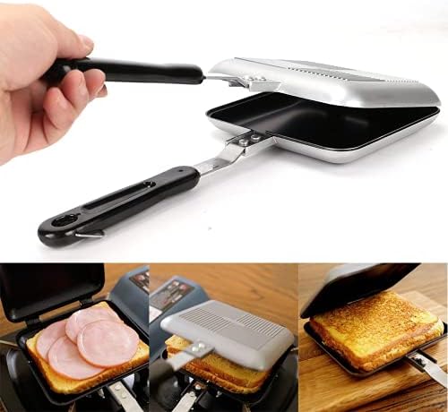 Trintion Sandwich Toaster Mold Non-Stick Aluminum Sturdy Handle Double Sided Frying Pan for Stovetop Use