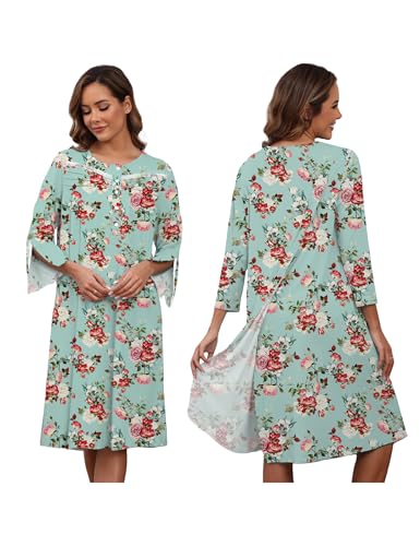 Liokoc Hospital Gowns for Women Tear Away Snap 3/4 Sleeve Open Back Post Shoulder Surgery Dresses Delivery Nightgown S-3XL