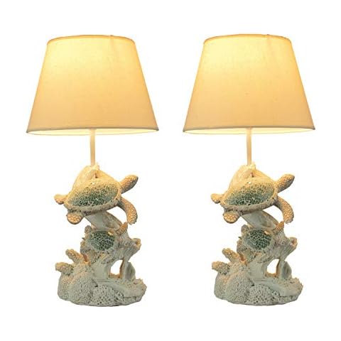 Fancy That Mosaic Swimming Sea Turtles Coastal Sea Life Table Lamp Set of 2 Off-White Cover