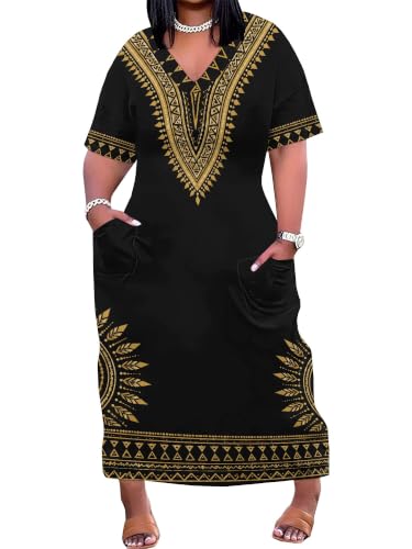 Image of PinkPatty Women's Oversize V Neck Short Sleeve Maxi Dress with Pockets