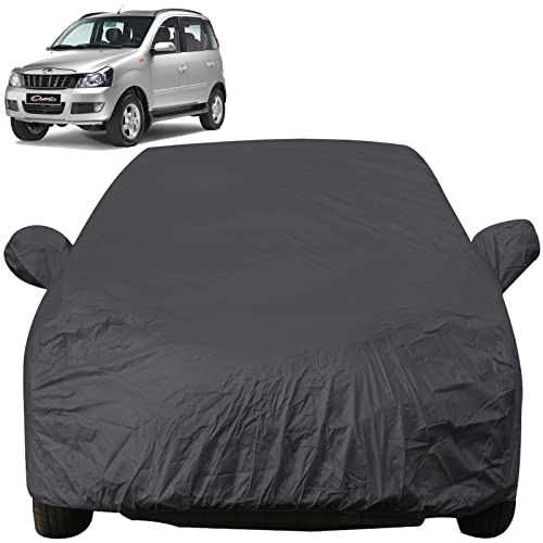 Image of Autofact Car Body Cover with Mirror Pockets Compatible for Mahindra Quanto (Triple Stitched, Bottom Fully Elastic, Dark Grey)