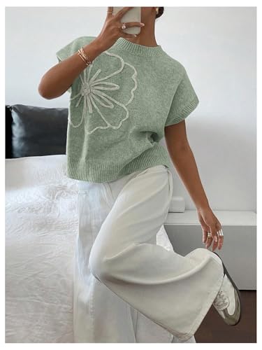 Image of SOLY HUX Women's Short Sleeve Sweater 3D Floral Sweaters Pullover Tank Tops Knit Vest Trendy Fashion Clothing