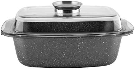 FLORINA Lava Aluminium Casserole Dish 4.5 L Rectangular with Glass Lid and Handles Oven Safe with Aromatizer Contains No PFOA, Cadmium-Free, Lead-Free, Ideal for All Hobs