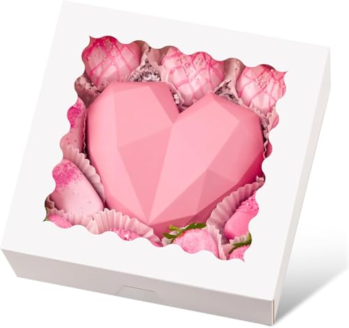 Sivaopa 6-Pack Bakery Boxes with Window 10x10x2.5-inch Six-Grid Cake Box Set, Disposable Food-Grade Baking Packaging Boxes, Suitable for Birthday Parties and Festival Celebrations