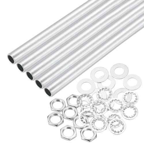 Image of MECCANIXITY 35Pcs 9.8 inch Lamp Pipe Nipples Kit with Hex Nuts Washers, M10 Fine Threaded Hollow Tube Repair Hardware Fasteners Assortment for Assembly Chandelier Ceiling Lamp DIY, Silver