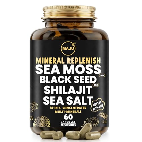 Maju Superfoods 18-in-1 Sea Moss, Black Seed, Shilajit, Sea Salt + D3 & K2, Concentrated Extracts, Trace Multi Mineral Capsules, for Men & Women Mineral Electrolytes Supplements