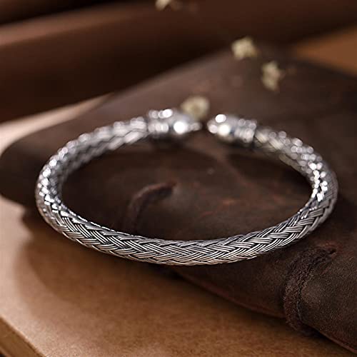 Bracelet s999 Pur argent tressé ouvert bijoux rétro vintage mixtes