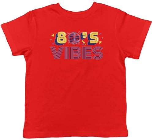 Image of Shopagift 80's Vibes Kids T-Shirt 1980 Pop Rock Hip Hop Music Metal Punk Childrens Tee Boys Girls Red