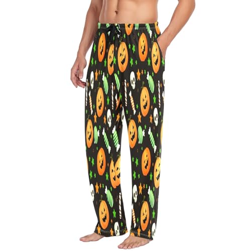 Qilmy Halloween Pumpkin Men's Cotton Pajama Pants, Lightweight Lounge Sleepwear with Drawstring and Pocket4