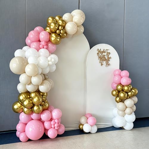 Image of Pink White and Gold Balloon Arch Kit 144 Pcs