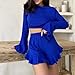 Borniu Women's Pajamas Set Striped Tee Shirts and Shorts Solid Color Cropped Crewneck Loungewear Casual Fashion Sets Blue