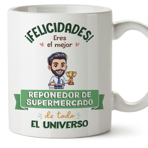 MUGFFINS Tazas para REPONEDOR DE SUPERMERCADO hombre - En Español - Mejor Universo Trofeo - 11 oz / 330 ml - Regalo original y divertido