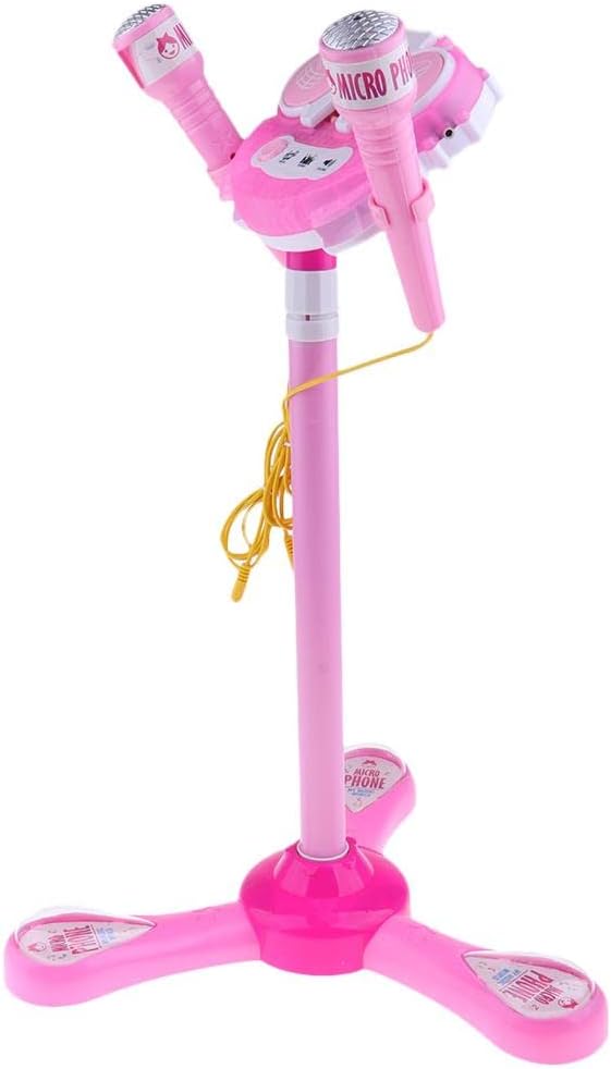 Pewete 2つのマイク調整可能なスタンド音楽再生おもちゃセットで子供のカラオケマシン ピンク 店