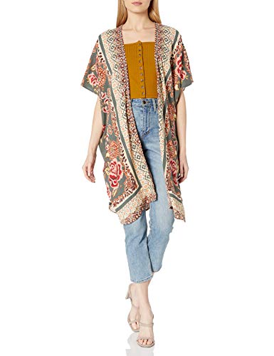 Angie Women's Paisley Kimono, Olive, Large