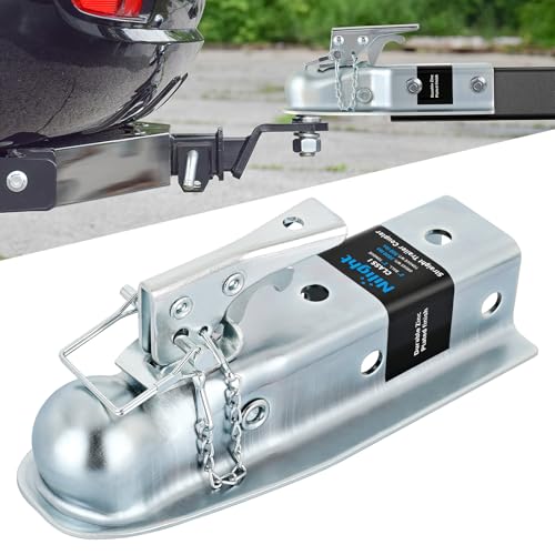 Nilight Straight Trailer Coupler with Security Latch&Chain for 2-Inch Hitch Ball, 2-1/2 Inch Channel,3500 LBS,Heavy Duty Trailler Tongue Coupler for Station Wagon, Truck, Bolted & Welded Installation