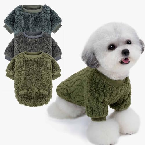 Image of FabriCastle Dog Sweater, 3-Pack Dog Clothes & Coat, Pet Jacket for Small & Medium Dogs Boy or Girl, Soft and Warm Cat Sweaters Doggy Apparel Costumes Christmas (Dark Teal,Army Green,Dark Grey, Small)