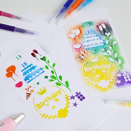 Forever Speed Elektrischer Farbsprühstift, airbrush set kinder mit 12 Filzstiften & 7 Schablonen, Airbrush Fun Farben sprühen für Kinder, Ungiftig Rosa