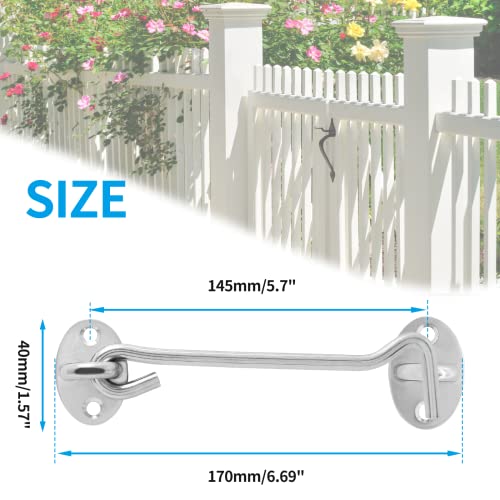 Uenhoy 2 Pack Barn Door Latch 6 Inch Hook And Eye Latch With Screws, Stainless Steel Heavy Duty Gate Latch For Sliding Door, Garage Door, Windows, Wooden Fence, Silver #TOP2