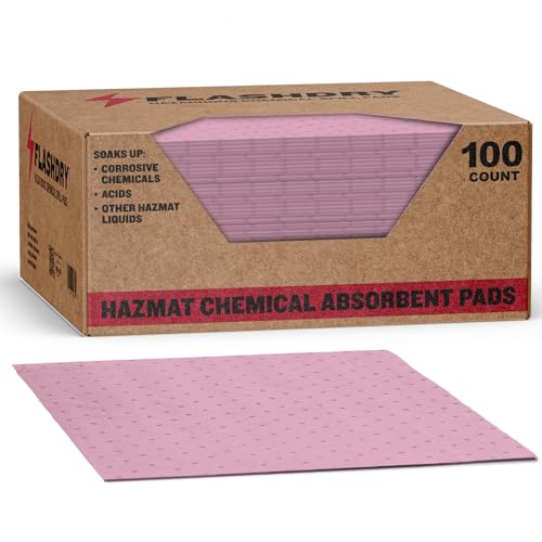 Image of FlashDry Chemical Spill Absorbent Pads - 10 Pads, 17.5 inchx13.5 inch, High Absorbency, Quick Liquid Cleanup, Chemical-Resistant, Durable Matting for Industrial, Lab & Workplace Use, Efficient Spill Control