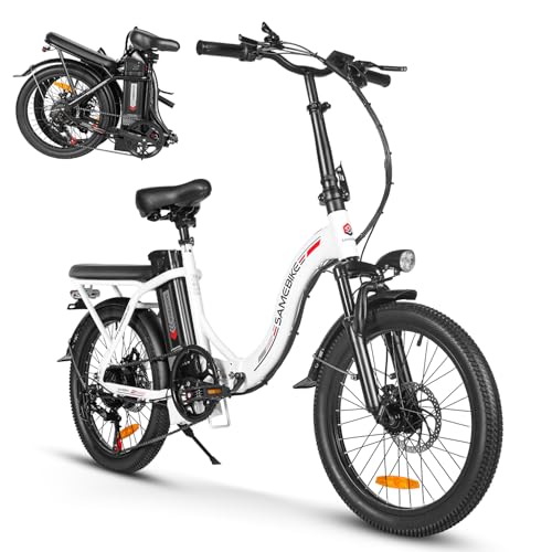 SAMEBIKE Bicicleta eléctrica 20" Fatbike Bicicleta Montaña Plegable Ebike, 36V12Ah Batería 7Vel,Pedal Assist,Instrumento a LCD Adultos Urbana（CY20） (White)