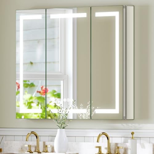 Upgraded Mirror Medicine Cabinet with Lights USB & Outlets