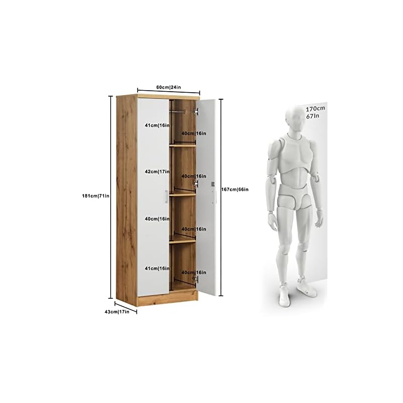 DeckUp Plank Cove 2-Door Engineered Wood Wardrobe with Mirror (Wotan Oak and White, Matte Finish) - Image 4