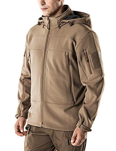 CQR Men's Tactical Softshell Detachable Hoodie Hiking Hunting EDC Lightweight Fleece Coat Jacket, Packable Hood(hok802) - Coyote, X-Large