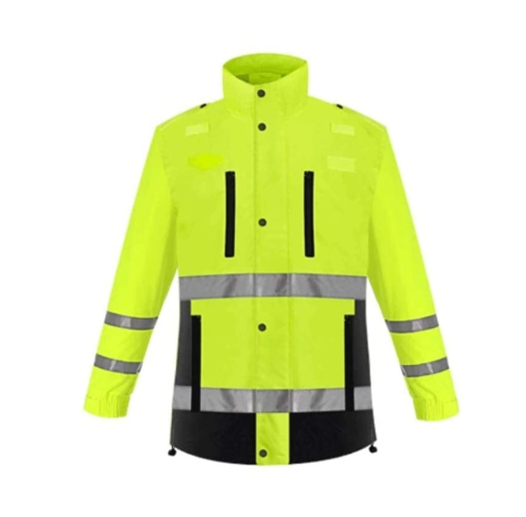 Alta Visibilidad de Seguridad de Seguridad de Trab Traje reflectante, chaqueta de seguridad de poliéster, chaleco reflectante de alta visibilidad de color amarillo fluorescente(Large)