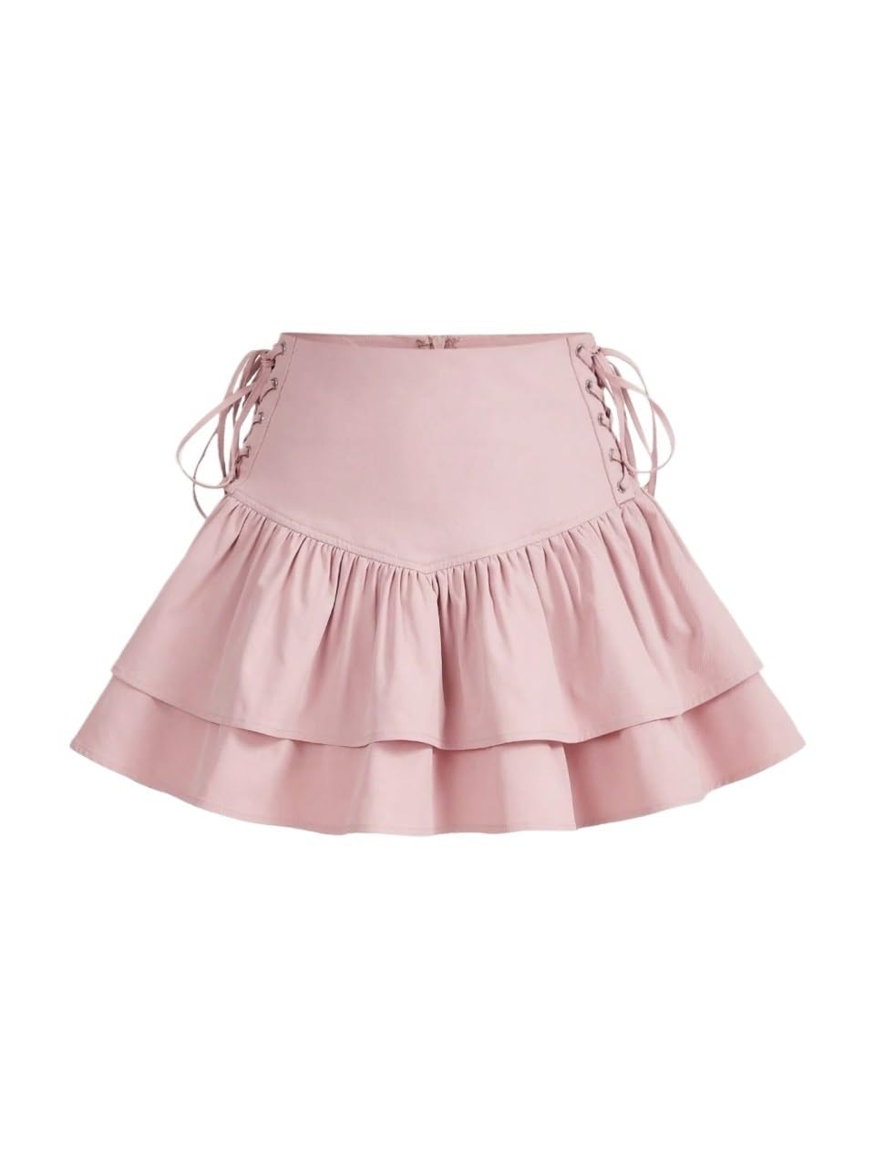 Womens Basic Mini Skirt Lace Up Side Ruffle Hem Skirt