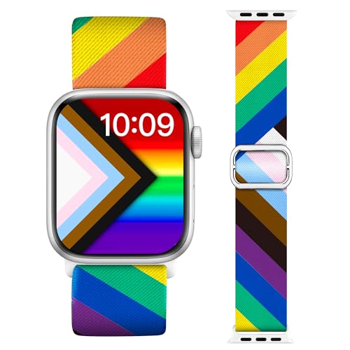 wipalor Pride Rainbow Band Fit Apple Watch Bands for Women 46mm 44mm 45mm 42mm 49mm, Stretchy Nylon Sport Gay Pride iWatch Bands for Rainbow iPhone Watch Bands Series 11 10 9 8 7 SE 6 5 4 3 2 1