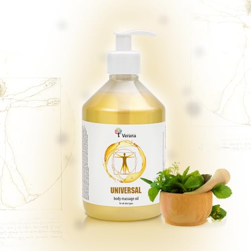 Verana Aceite de Masaje Universal para Cuerpo, Cara y Cabello, Natural, Sin Fragancias, Suaviza, Rejuvenece, Reduce las Arrugas, Restaura la Humedad, Vegano (500 ml)