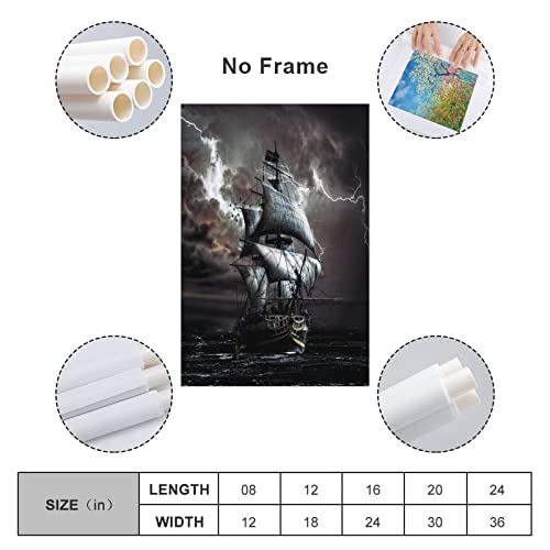 Hdydjs Stormy Pirate Ship Poster Black Sailboat Poster Canvas Painting Posters And Prints Wall Art Pictures For Living Room Bedroom Decor 16X24Inch(40X60Cm) Unframe-Style #TOP1