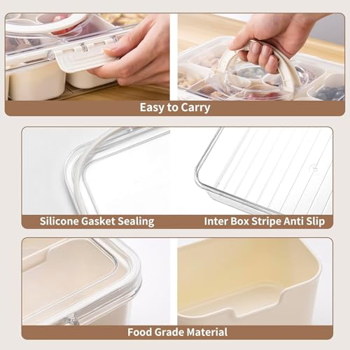 Image of Vasukie Divided Fridge Storage Boxes With 4 Serving Veggie Tray with Lid and Handle, Fridge Organizer with Removable 4 Compartment, Fridge Storage Containers (8 Compartment-2PC)