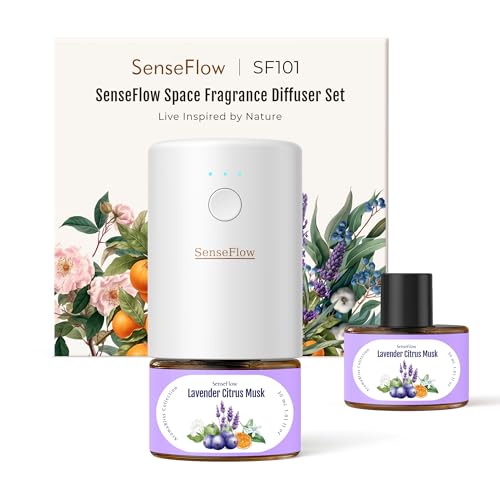 SenseFlow Difusor Aceites Esenciales Difusor de Aromas SF101 Pro– Ultrasónico Sin Agua, 100 % Vegetal, Aromaterapia120 Días, para Hogar, Hotel y Estudio Hasta 100 ㎡, Lavanda, Cítricos y Almizcle