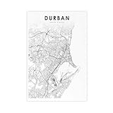 QOGDAF Durban Südafrika Karte Leinwand Poster Schlafzimmer 