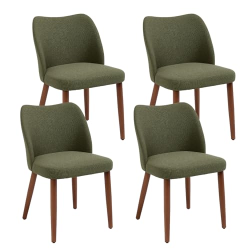 chairus Juego de 4 Silla de Comedor con Patas Madera Sillas de Cocina con Respaldo Curvo, Silla Tapizada en Lino sillas de salón Estilo Moderno para hogar/Restaurante, Verde