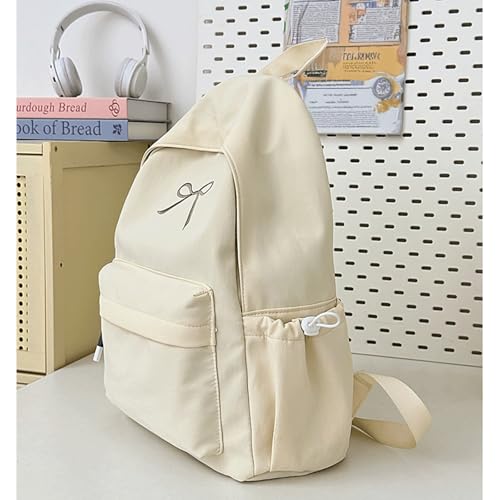 Embroidered Bow Backpack Solid Soft Daypack Simple Backpack with Embroidered Bow Cute Lightweight Large Capacity (Blue)2