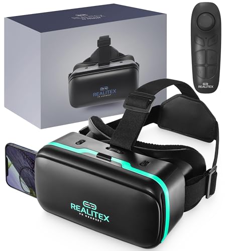 REALITEX 3D VR Headset for Kids + Android Remote - for iPhone & Android Phones | with 3D VR Videos & Apps Links | Virtual Reality Goggles Set for Beginners