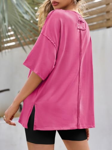Image of Tankaneo Womens Oversized Tshirts Summer Casual Short Sleeve Crew Neck T Shirt Loose Fit Side Slit Tee Tops
