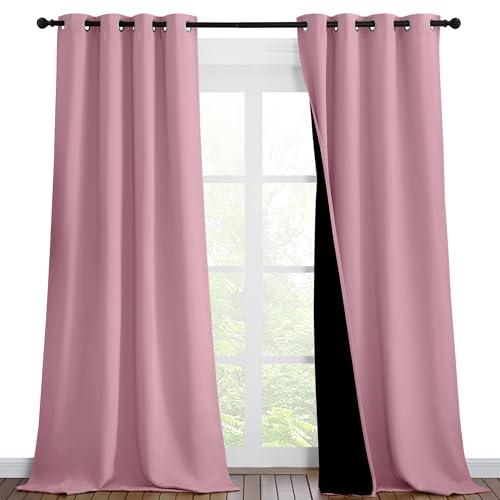 Image of NICETOWN 100% Blackout Blinds, Set of 2, 46 inches x 96 inches, Laundry Room Decor Window Treatment Curtains for Large Patio Sliding Door, Thermal Insulated Crystal Pink Curtains for Bedroom