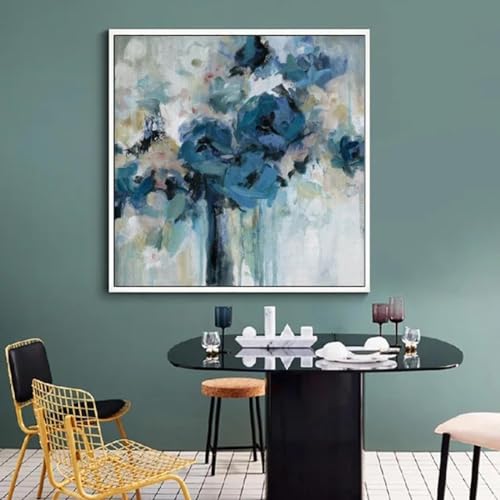 Tableau fleurs bleues aquarelle YAJNILUCK pour habiller un petit mur de salon
