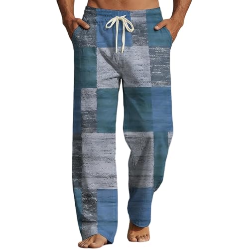 Pantalon en lin imprimé pour homme à jambes larges et coupe ample