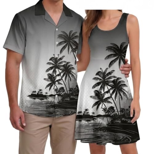 Image of Hawaii Matching Couple Outfits Husband and Wife Clothing Fashionable Mens Casual Shirts Hawaii Dress with Soft Fabric