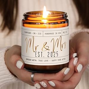 Wedding Gifts for Couples 2025, Bridal Shower Gifts – ‘Mr & Mrs Est. 2025 Candle, w/Champagne on Ice I Bride Gifts, Wedding Gifts for Newlyweds I Wedding Shower, Mr and Mrs Gifts I 50Hr Burn,USA Made