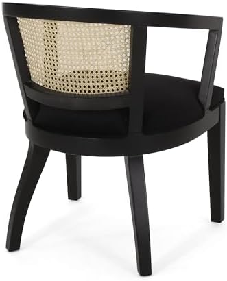 Christopher Knight Home Toren Velvet Upholstered Dining Chairs Set of 2, Wooden Dining Armchair with Cane Backrest, Comfy Kitchen Side Chair, Black - Thumbnail 3