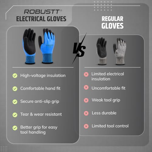 Image of Robustt Electrical Insulated Safety Gloves for Electricians | High Voltage Protection up to 1000V | Anti-Slip Rubber Grip | Waterproof, Tear & Wear Resistant | Gloves for Electrical Maintenance
